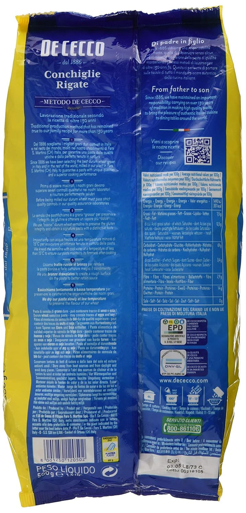 Conchiglie Rigate, 500 g (verpakking van 1)