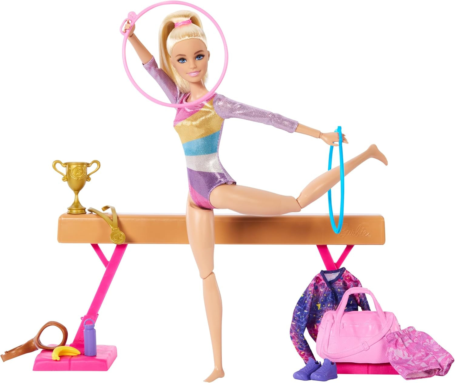 Barbie Leuke gymnastiekspeelset met evenwichtsbalk en meer dan 10 themaonderdelen voor winnende verhalen, HRG52