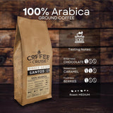 KOFFIECRUISE Santos Kaffeebohnen 1kg - Mittlere Röstung - Aroma Caramel - Für All Kaffeemaschinen - 100% Arabisch