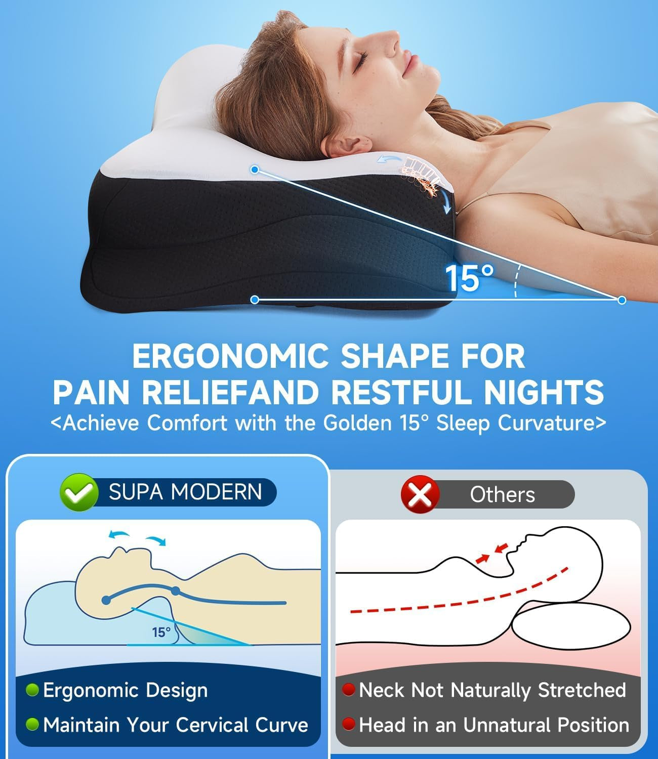 SUPA MODERN Memory Foam Kussen Zijslaper Koelkussen 60X40 Orthopedisch Achterkant Maag Nekpijn Verlichting Nekkussen Orthopedisch Cervicale Kussens Naty Shop