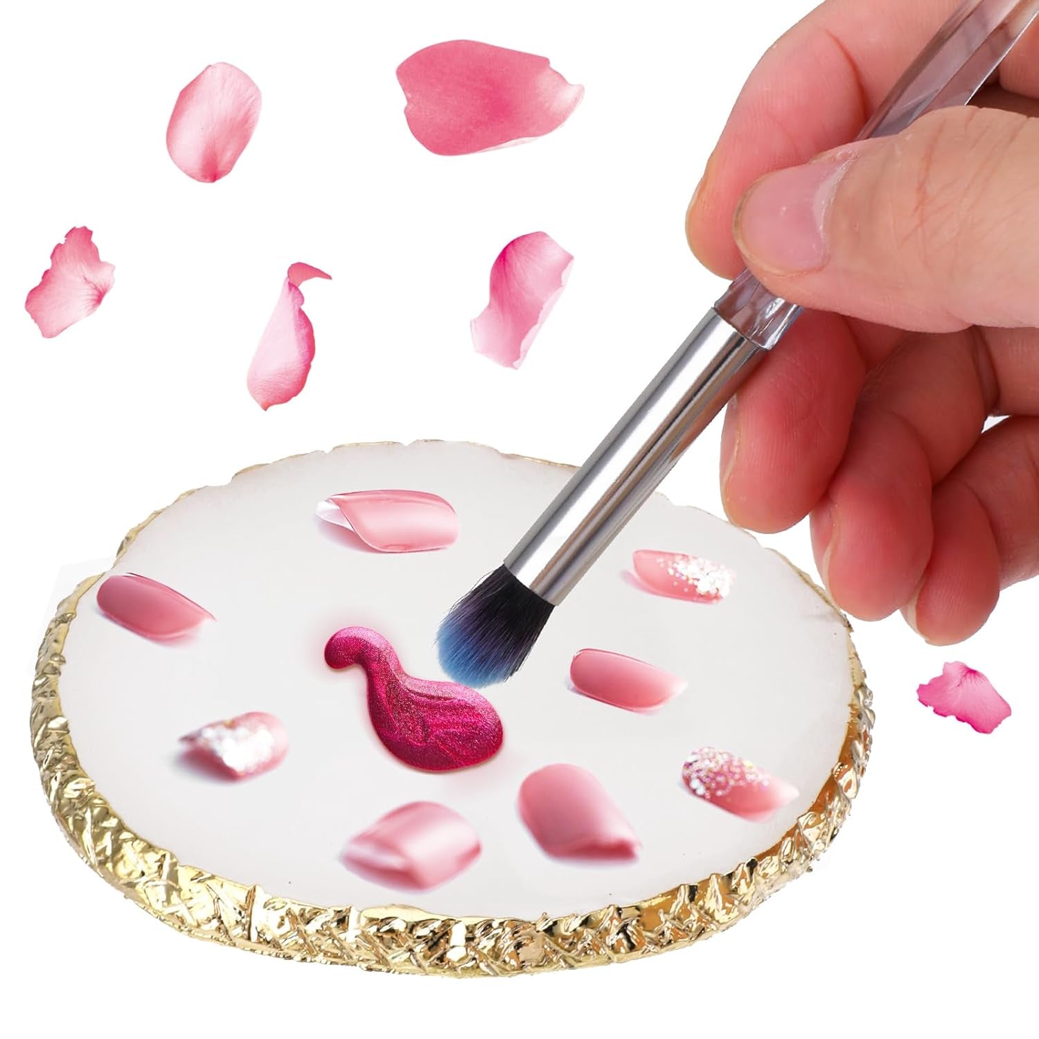 Maniküre Gemalt Palette Nail Art Palette Kunstharz Nagelkunst Nail Art Make up Paletten Nagelmalerei Display Fach Kosmetik Mischwerkzeuge (Wit)