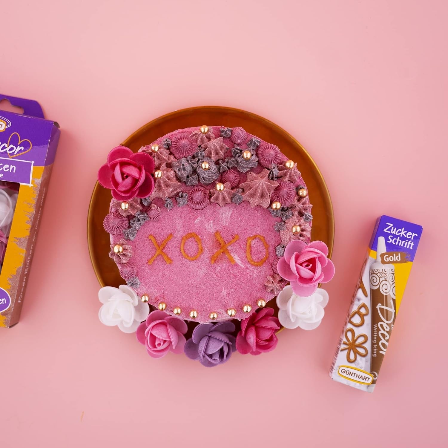 Günthart Backdecor 25 g Suiker met letters GOUD Voor alle desserts in gouden kleur Van suiker voor mooie letters en designs, 1 pakje (25 g)