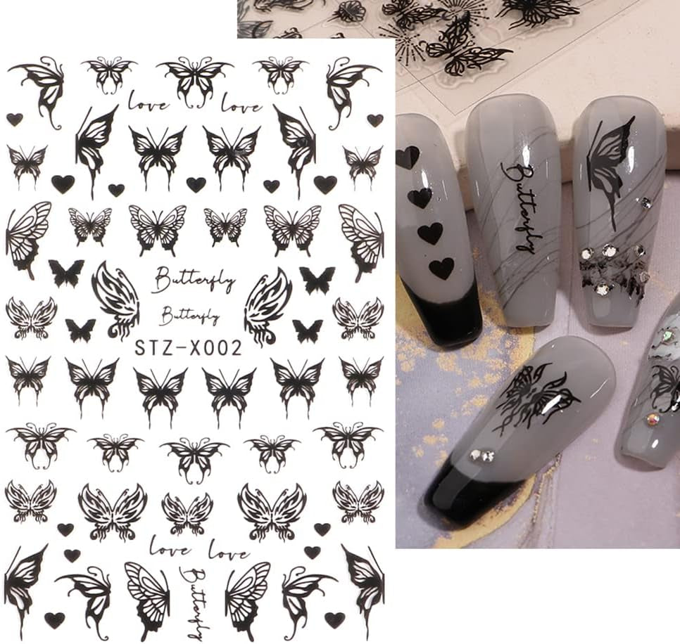 6 Blatt Schmetterling Nagelsticker Selbstklebend Laser Zilver Schmetterlings Nagelaufkleber 3D Aurora Silber Schwarz Schmetterlinge Nagelstickers Frühling Nageldesign Nagelsticker Nail Art Zubehör