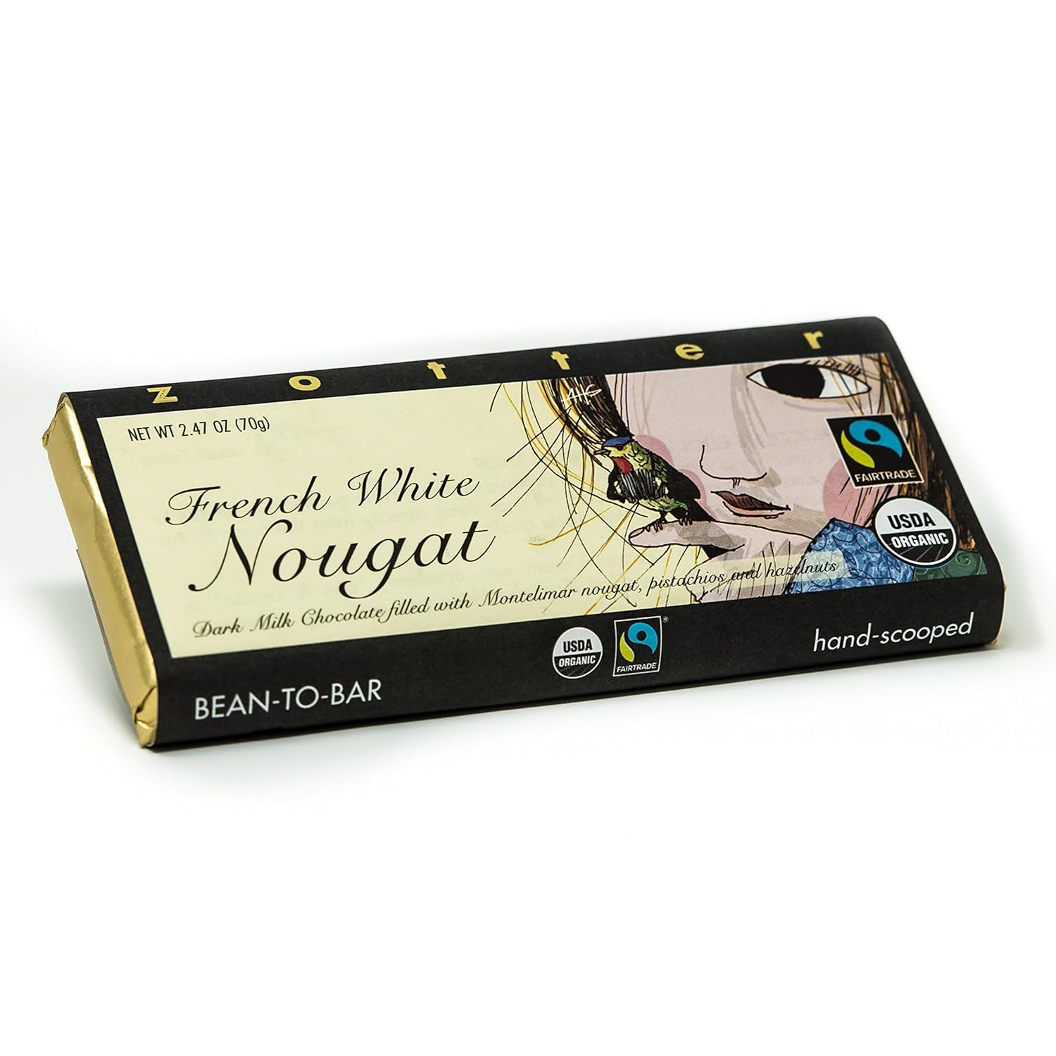 Melkchocolade en Franse nougat, handgemaakt (70 g) - Bio