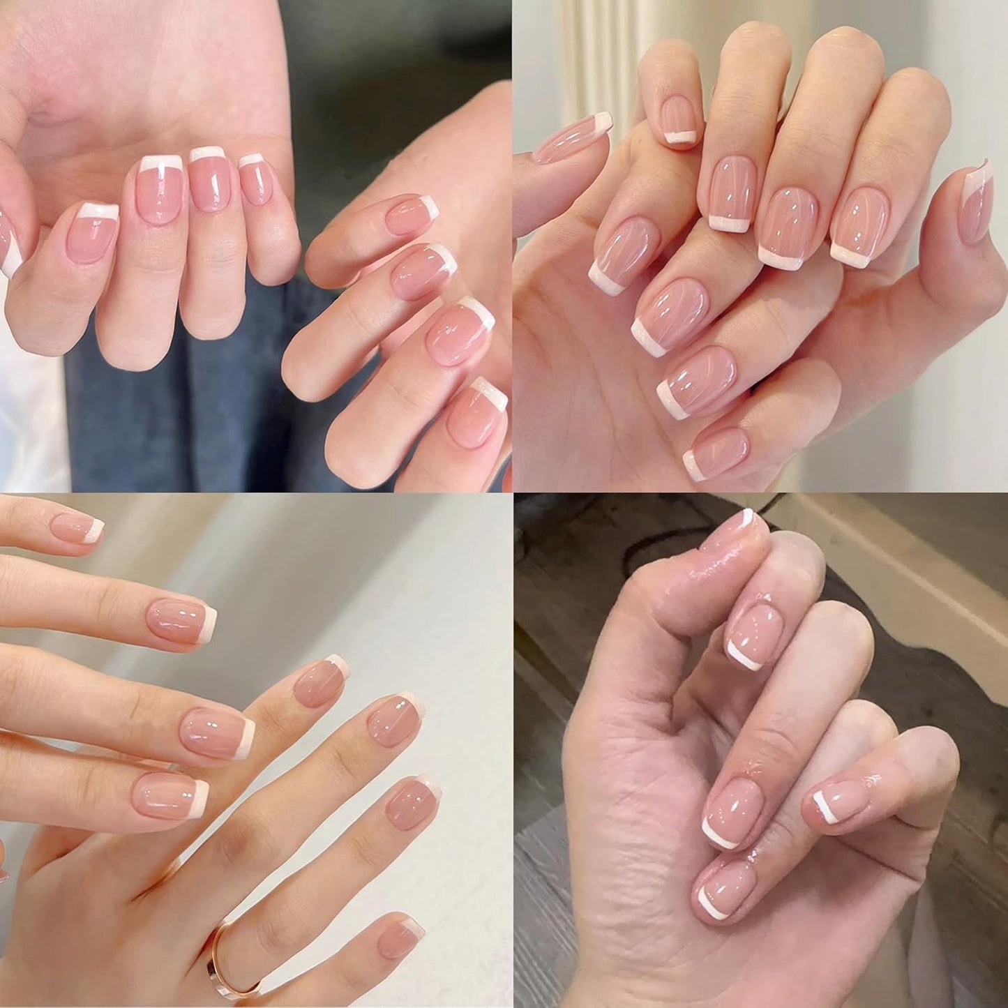 240 Set korte Franse valse nagels, vierkante kunstnagels, lijm op nagels, acryl nageltips, valse nagels voor vrouwen, DIY Nail Art