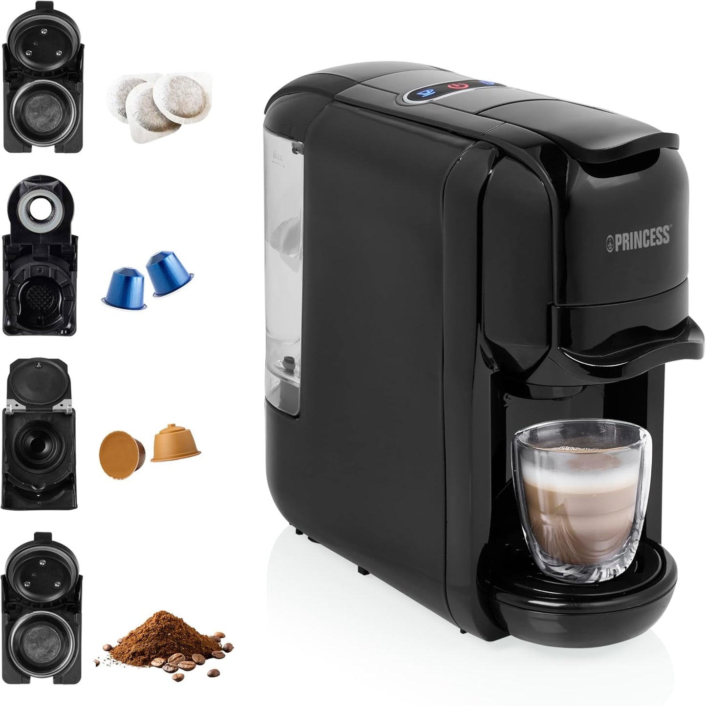Princess Espressor 249452 – Voor Nespresso™, Dolce Gusto en ESE capsules – 19 bar Italiaanse pomp – 0,6 L – 1450 W