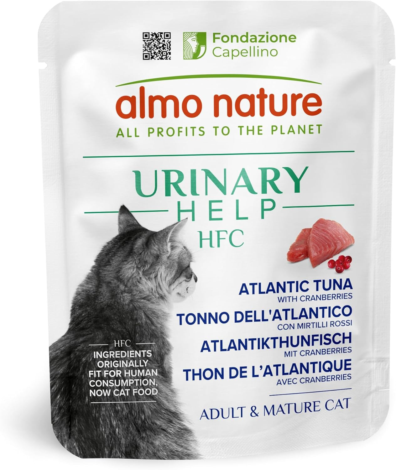 Almo Nature HFC Urinary Help - Nassfutter für Katzen - Unterstützung für die Harnwege - Atlanticr Tunfisch & Cranberries - Human Grade, Monoproteïne, Glutenvrij - 24x50g