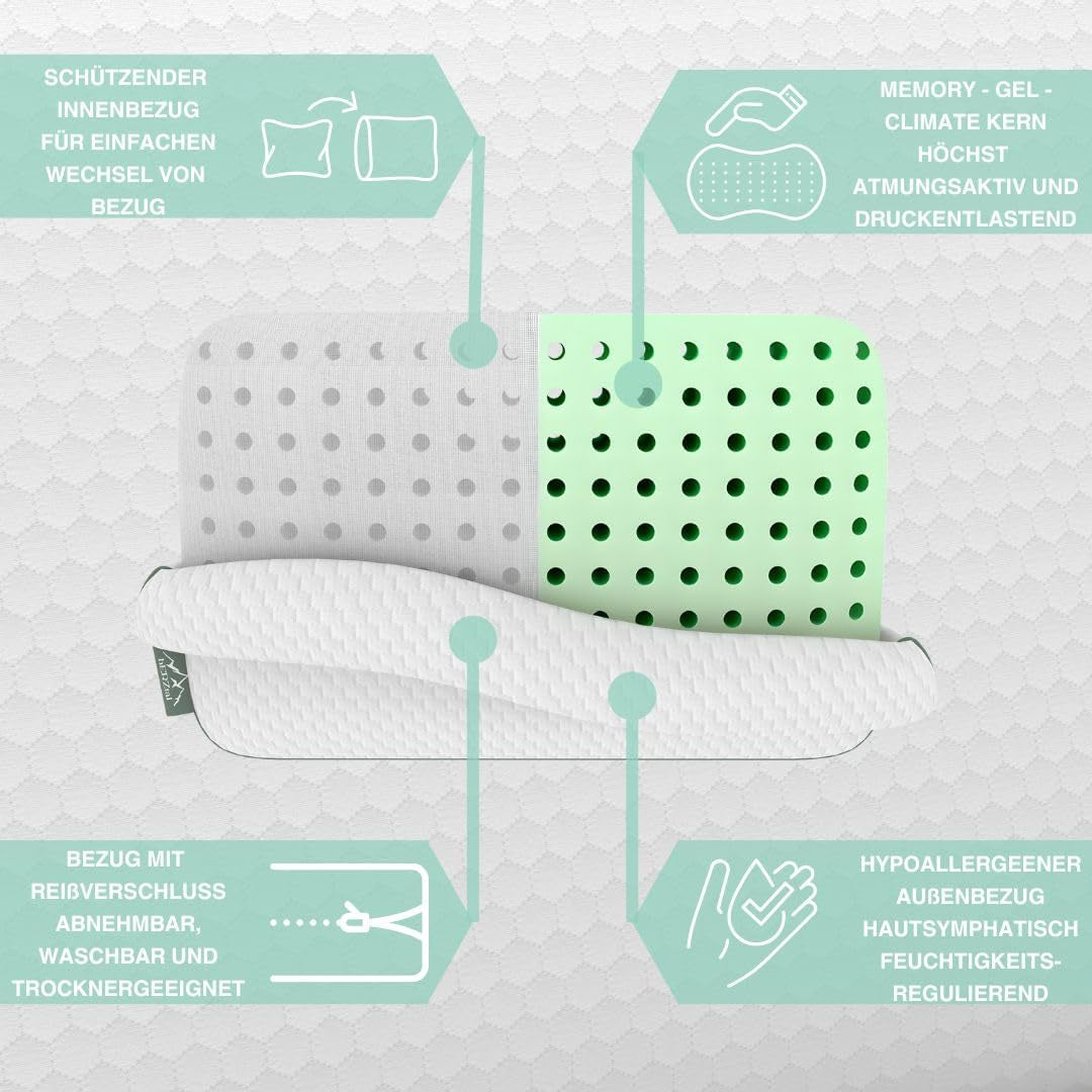 Orthopedisch neksteunkussen voor 80X40, 800X400 mm, visco-elastisch kussen, viscokussen, kussen, nekkussen van traagschuim, viscoschuim, slaap, wit (710 x 420 x 120 mm) Cervicale orthopedische kussens Naty Shop