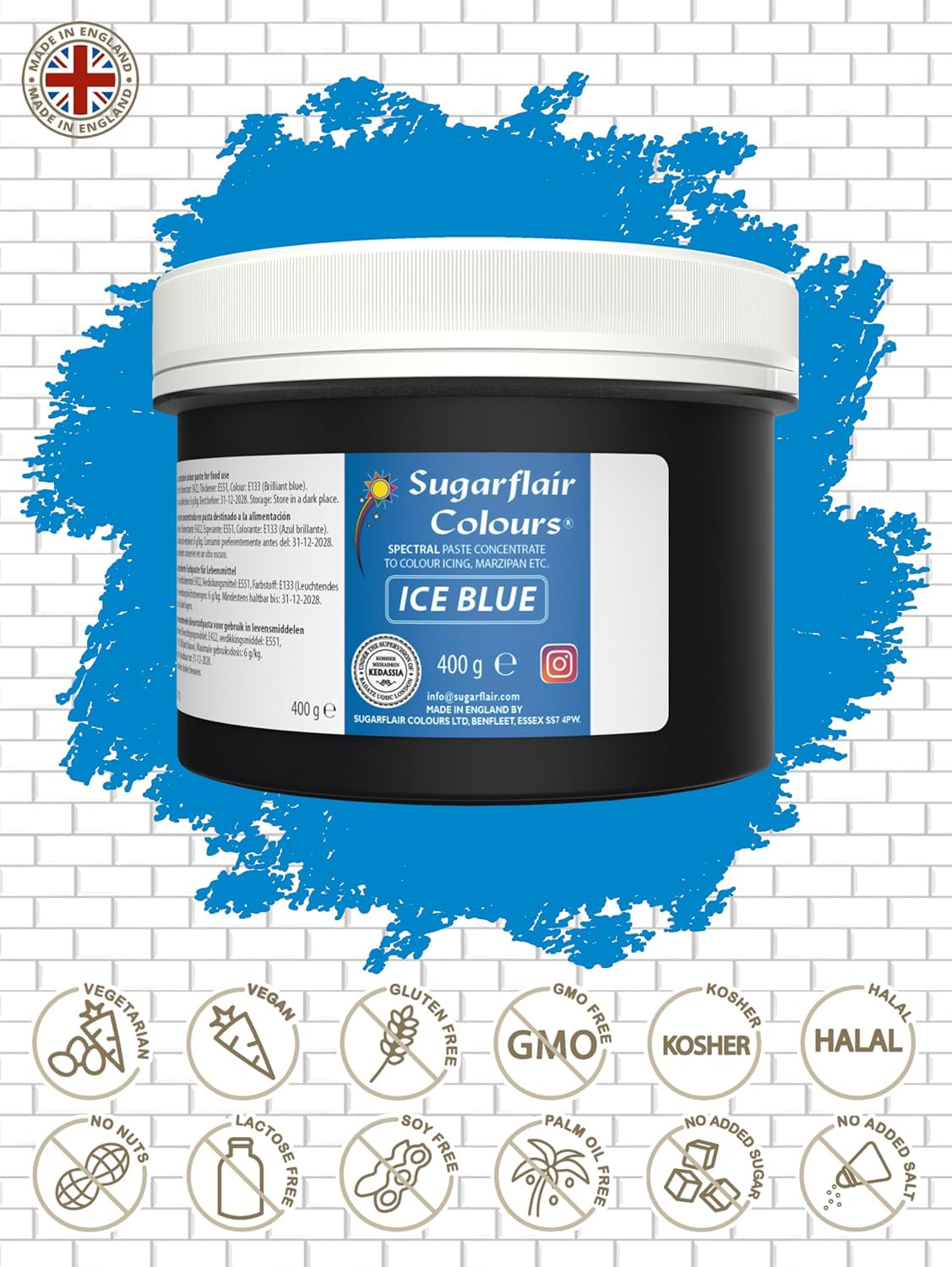 Sugarflair Ijsblauwe Pasta Kleurstof, Fondant & Marsepein Kleurstof, Spectraal Geconcentreerde Pasta - 400g