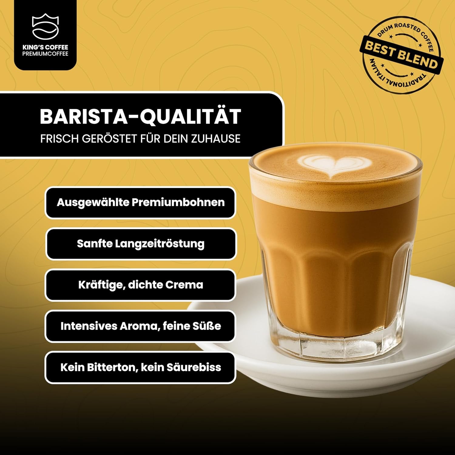KING'S COFFEE - SPECIAL ROAST - 1 kg Barista Premium Espressobonen - Koffie met lage zuurgraad - Branden in kleine batches in Italië - De beste Arabica-Robusta-mix voor volautomatische machines en portafiltermachines