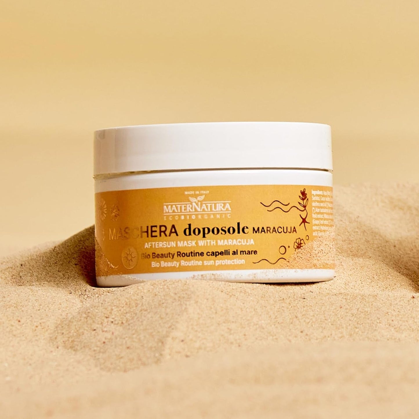 Maternatura, nazorgmasker met passievrucht, hydrateert en geeft het haar elasticiteit na blootstelling aan de zon, biologische schoonheidsroutine voor strandhaar, gecertificeerd biologisch, Made in Italy - 200 ml Naty Shop haarmasker
