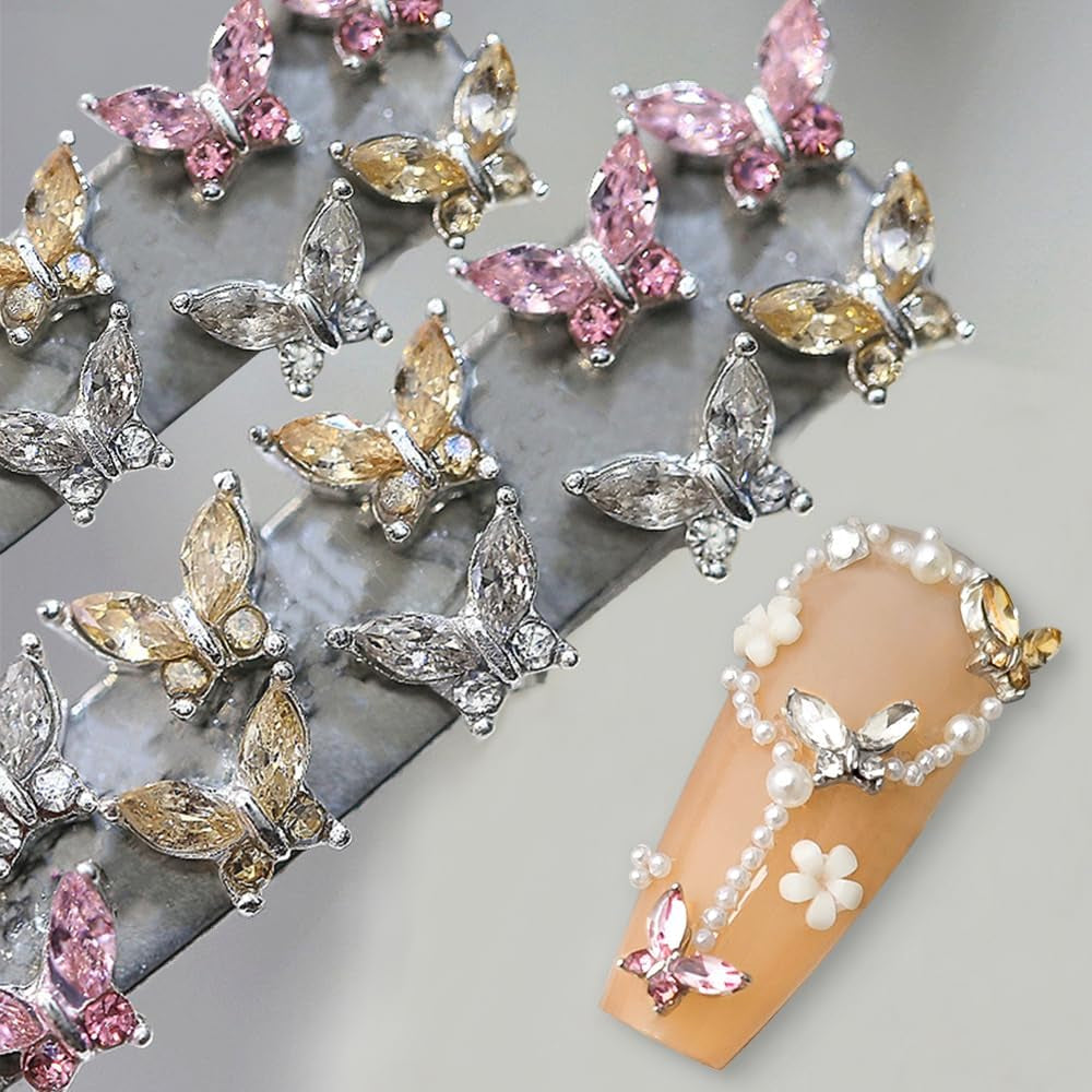 Mini Vlinder Zirkoon Nagelsleutelhangers Y2K Wit Champagne Roze Strass Kristal Vlindersleutelhangers Nagels 3D Vlinder Nageldesign Sleutelhangers Vlindernagels Decoratie Nagelkunst Sleutelhangers Nagelaccessoires