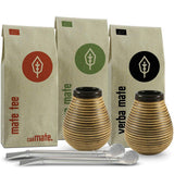 Mate theeset voor twee, biologisch ● 2 Mate kopjes + 2 bombilla's + 300 g Mate thee + bereidingsinstructies