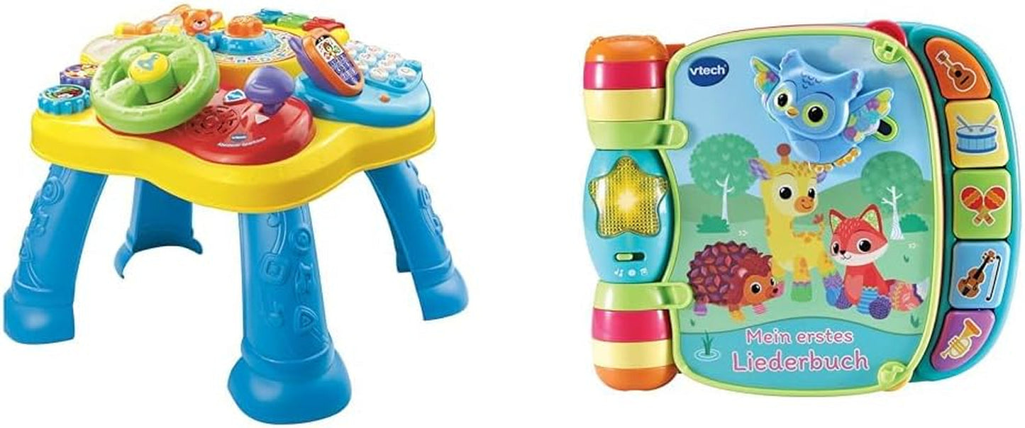VTech Baby Adventure Speeltafel - Kleurrijke babyspeeltafel met 6 speelvelden en interactieve elementen & Baby Mijn eerste liedjesboek 6 pagina's kleurrijk boek en verplaatsbare speeltafel Speelgoed Bebe Naty Shop Liedjesboekpakket Easymail Verpakking