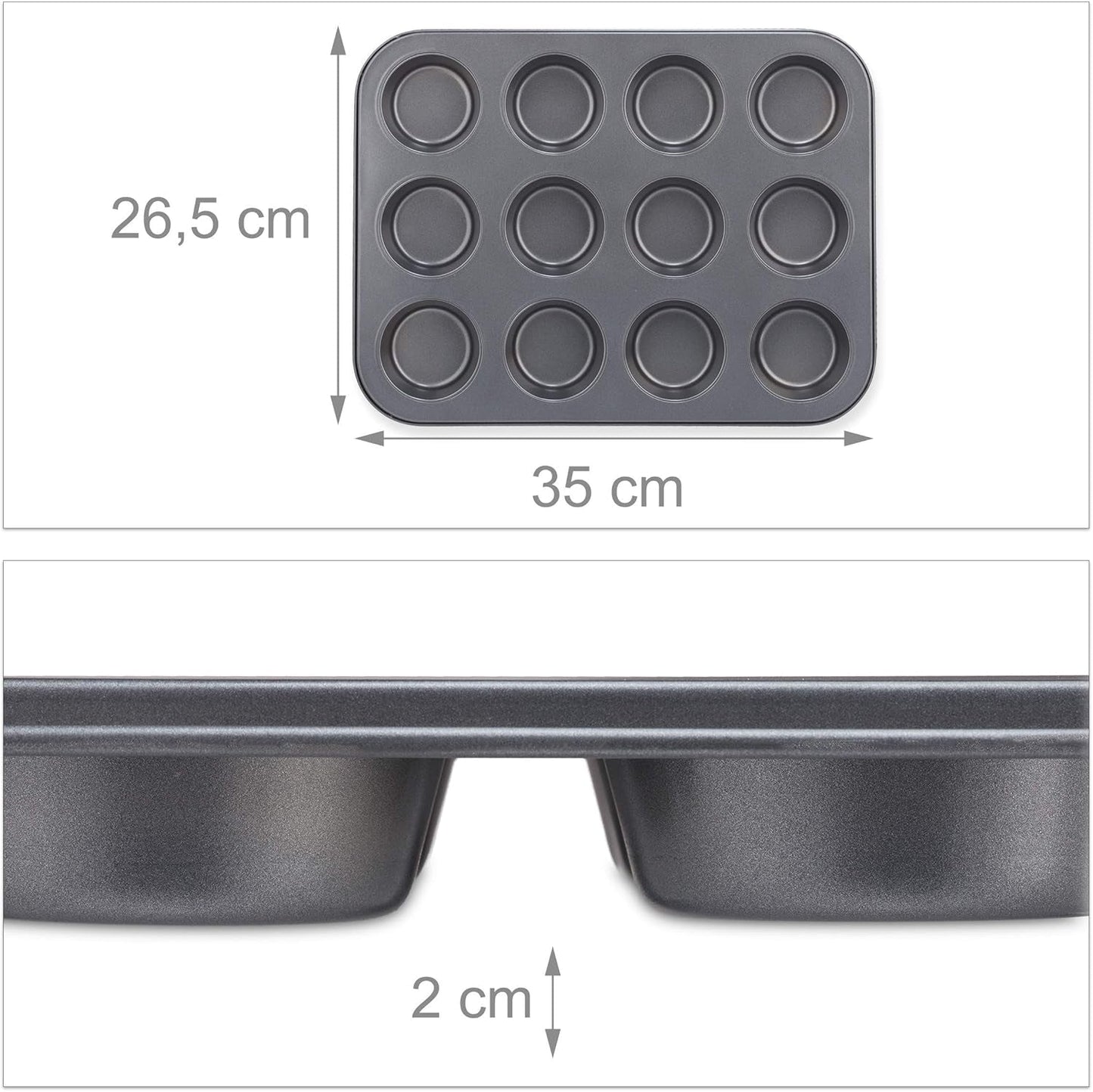 Relaxdays Muffinform, 2Er Set, 12Er Muffinbleche, Antihaftbeschichte, Carbonstahl, Muffins & Cupcakes, Ø 6,5 Cm, Tarwe, 10030825 Vormen en bakplaten Naty Shop