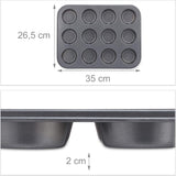 Relaxdays Muffinform, 2Er Set, 12Er Muffinbleche, Antihaftbeschichte, Carbonstahl, Muffins & Cupcakes, Ø 6,5 Cm, Tarwe, 10030825 Vormen en bakplaten Naty Shop
