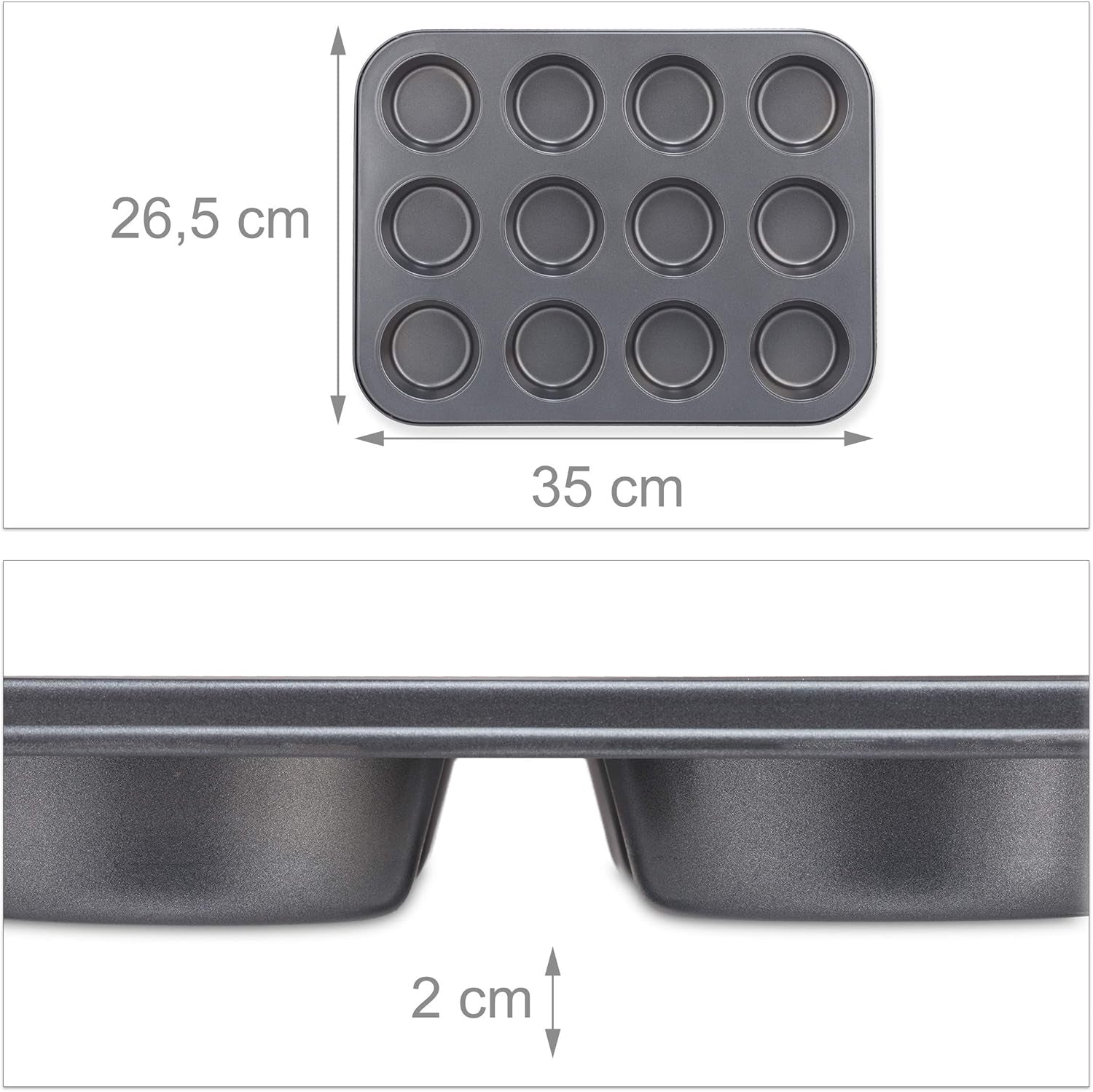 Relaxdays Muffinform, 2Er Set, 12Er Muffinbleche, Antihaftbeschichte, Carbonstahl, Muffins & Cupcakes, Ø 6,5 Cm, Tarwe, 10030825 Vormen en bakplaten Naty Shop