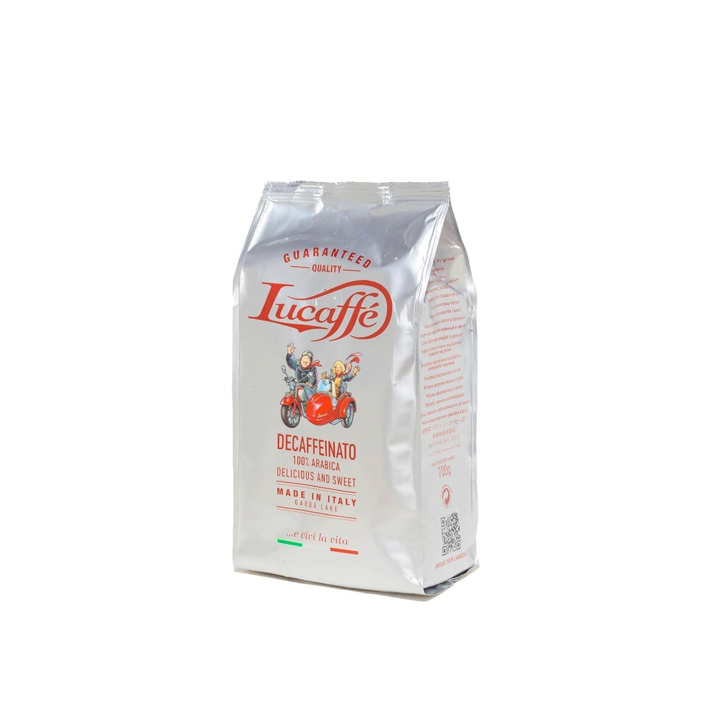 Lucaffè - Entkoffeinierte Kaffeebohnen Decaffeinato, 700 Gr | Kaffeebohnen zum Mahlen für Espresso ohne Kaffein | Donkere Röstung | Süßer en fruitiger Gesmack, romig | Aroma-intensieven