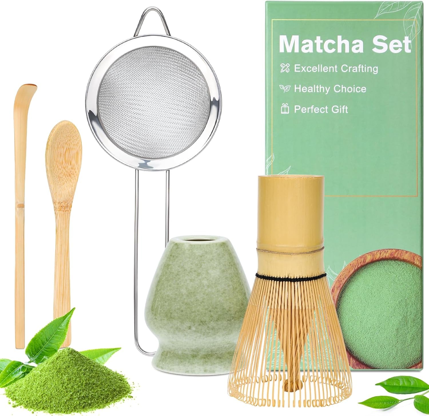Alyvisun Matcha-set, 5-delig Matcha-theeservies met Matcha-theepot en Matcha-theestandaard, theelepel, theelepel, Matcha-theeset voor Matcha-liefhebbers, ideaal voor beginners en liefhebbers
