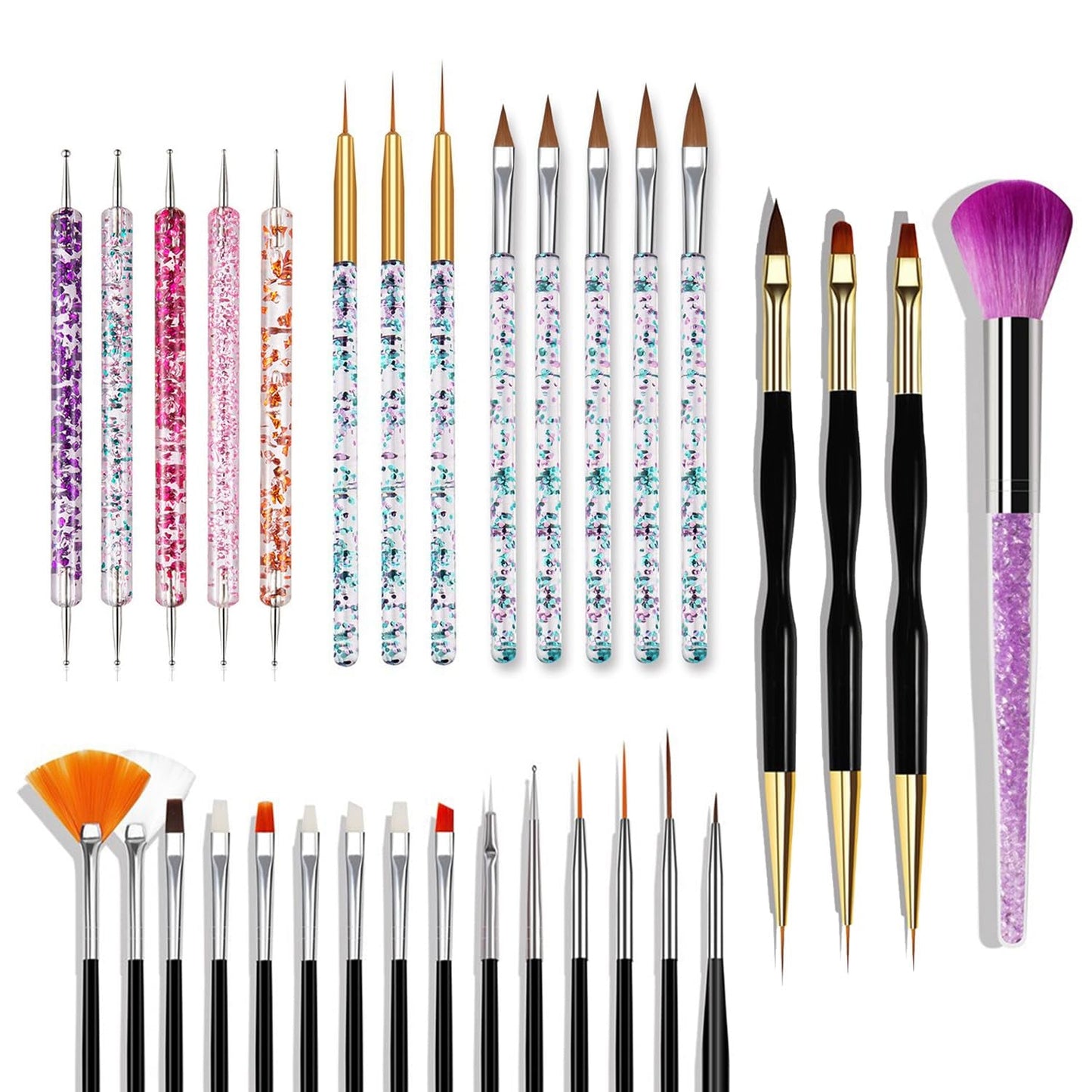 Nail Art Pinsel Set, 20-delige Nageldesign Malerei Pinsel, Professionelle Nail Art Design Pinsel, Nail Fine Liner Pinsel, Roze