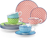 Vancasso Macaron porseleinen koffieset, 12-delig kleurrijk koffieservies voor 4-12 personen, kopjesset, inclusief koffiekopjes, schotels en dessertborden
