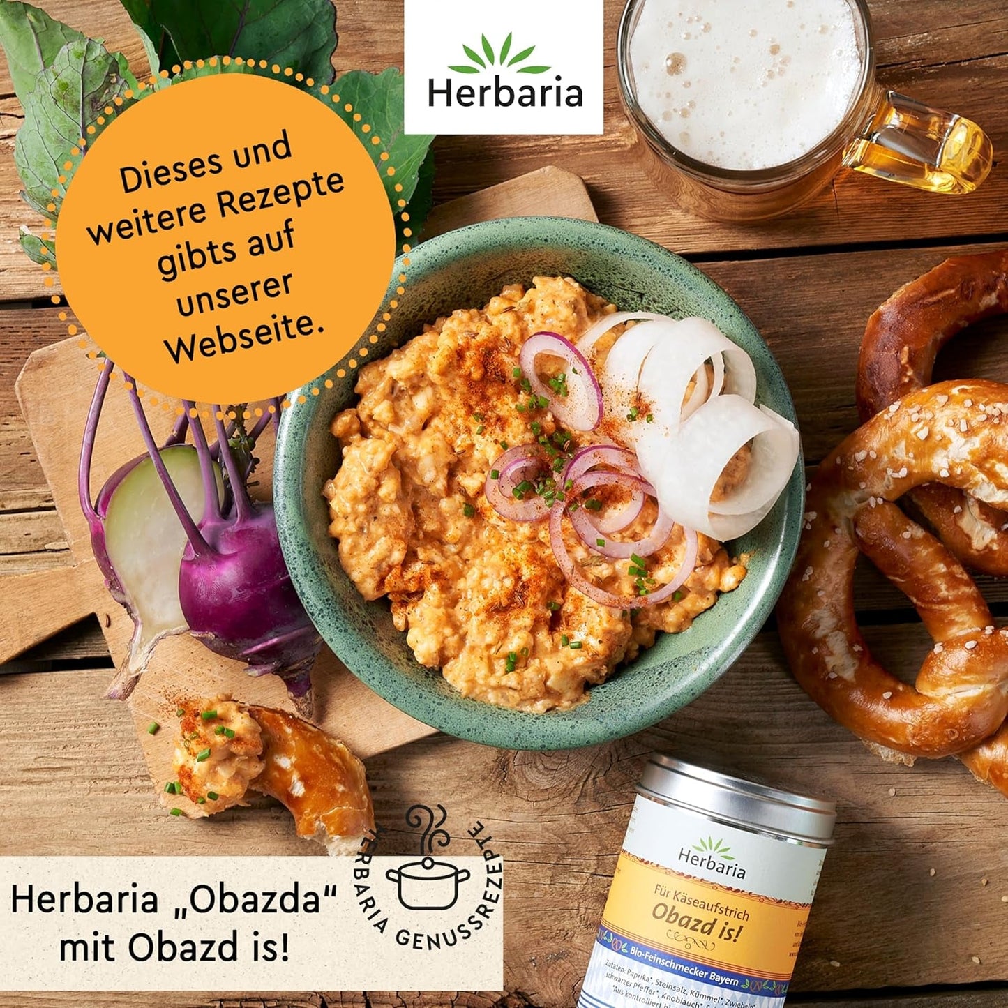 Herbaria Obazd wel! bio 90g M-Dose – Bio-Gewürzmischung bayerischen Biergartenklassiker Obazda – voor Brotaufstriche, Käsegerichte, Käsefondue – Raclette Gewürz - in nachhaltiger Aromaschutz-Dose