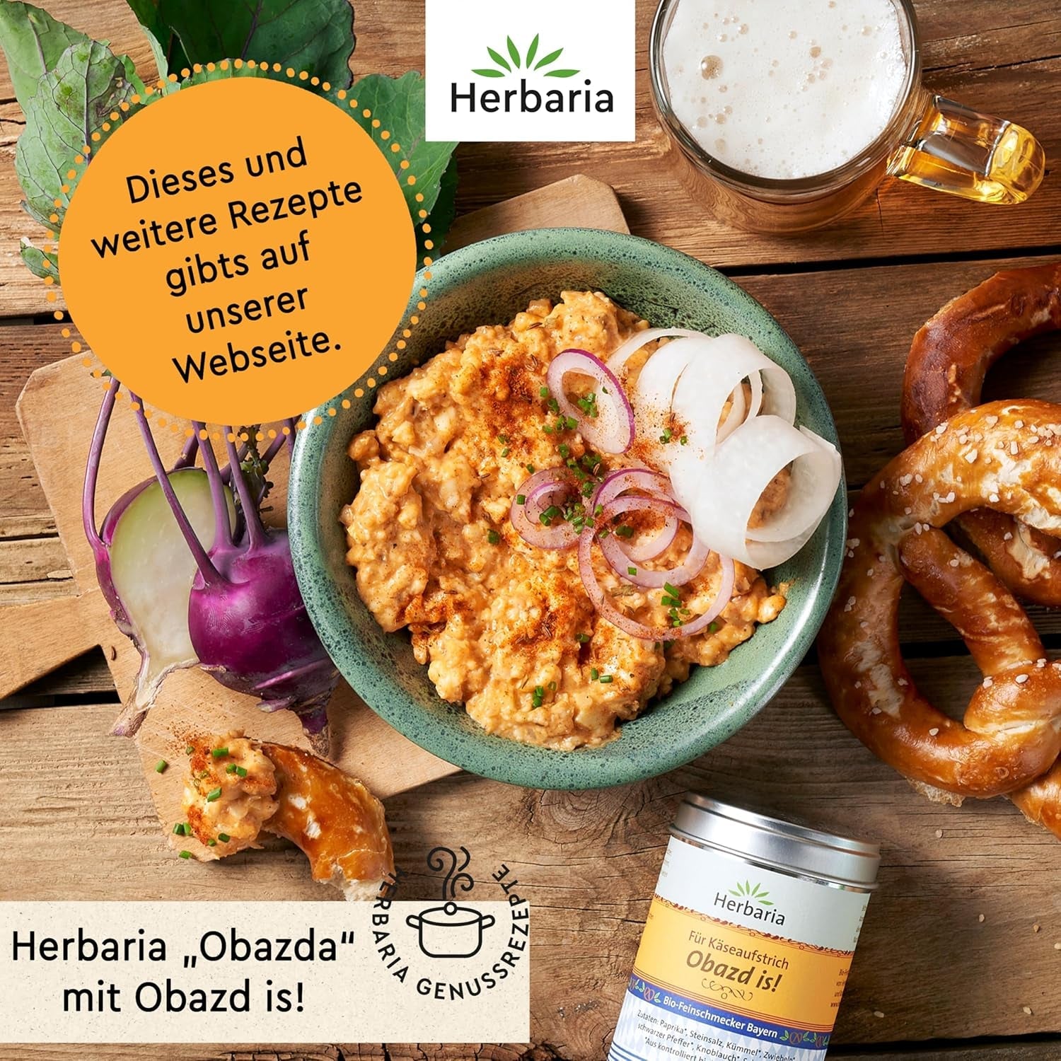 Herbaria Obazd wel! bio 90g M-Dose – Bio-Gewürzmischung bayerischen Biergartenklassiker Obazda – voor Brotaufstriche, Käsegerichte, Käsefondue – Raclette Gewürz - in nachhaltiger Aromaschutz-Dose