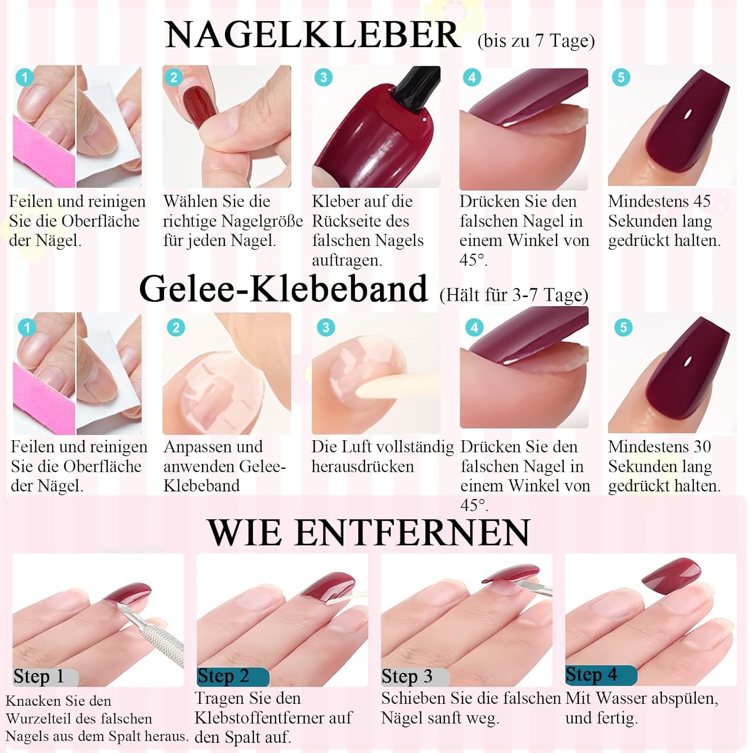 Lichtroze zelfklevende Franse nagels - 32 stuks lijm op Franse nagels - vierkante korte kunstnagels - ademende lijm op kunstnagels - volledige dekking kunstnagels voor dames (lichtroze)
