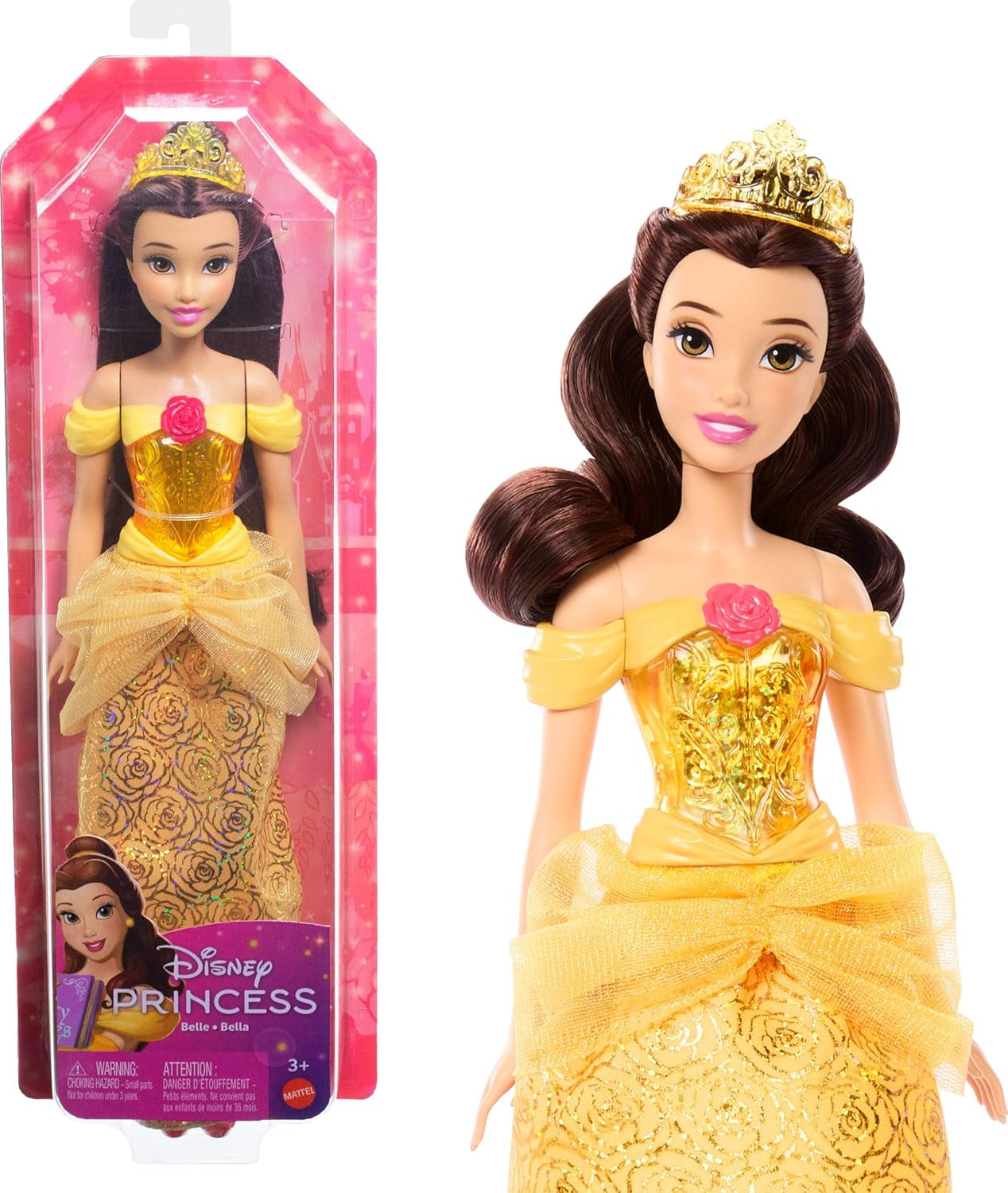 Mattel Disney Princess speelgoed gelede Belle modepop met sprankelende kleding en accessoires Disney film geïnspireerd cadeau voor kinderen HLW11