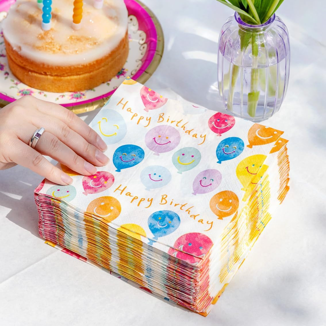 Hoge kwaliteit gelukkige verjaardag smileygezicht papieren servetten Ballonservetten voor feestcatering Milieuvriendelijk Wegwerpservetten Composteerbaar Duurzaam Recyclebaar