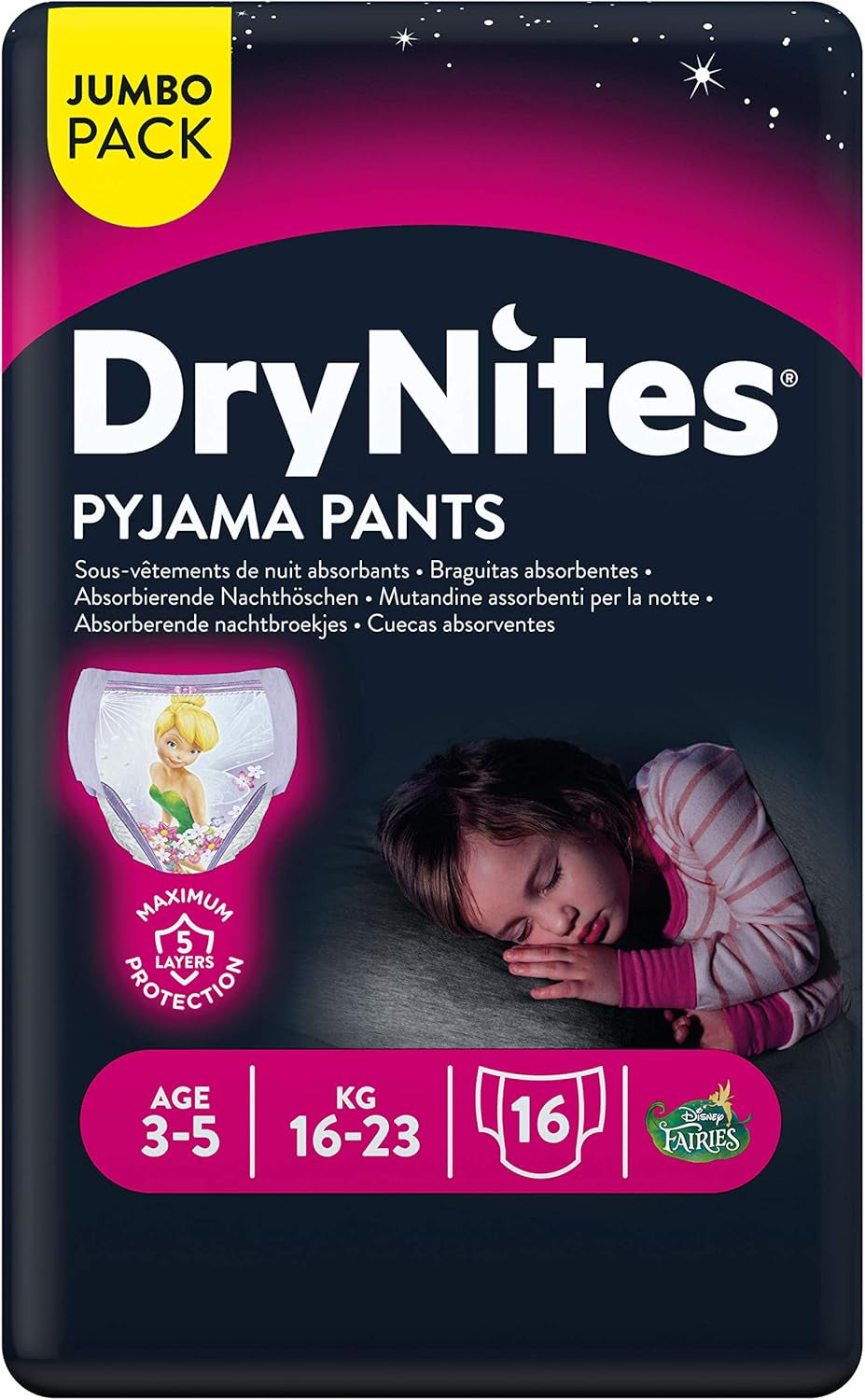 Huggies DryNites Nachtkleding voor meisjes, 3-5 jaar (16-23 kg), 2 x 16 stuks