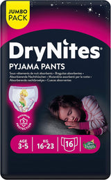 Huggies DryNites Nachtkleding voor meisjes, 3-5 jaar (16-23 kg), 2 x 16 stuks