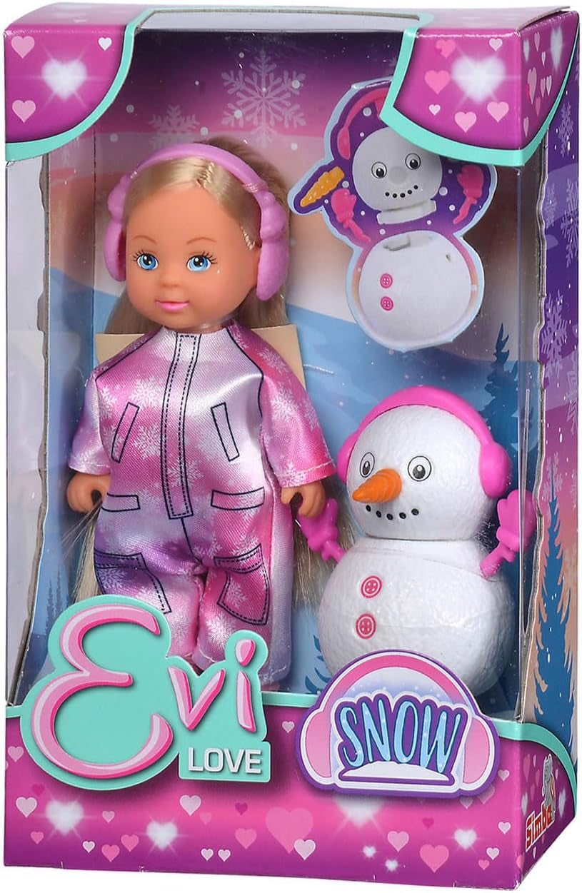 Simba 105733646 - Evi Love Snow, pop in schattig sneeuwpak met een bouwbare sneeuwpop, 12 cm, vanaf 3 jaar