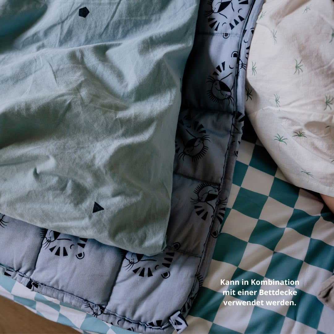Verzwaarde babydeken | 3,5 kg | 100X150Cm | Therapiedeken | Verzwaarde dekens | Zware deken (blauw tijgergezicht, 3,5 kg - 100 x 150 cm) BLENKZ bedden en dekens.