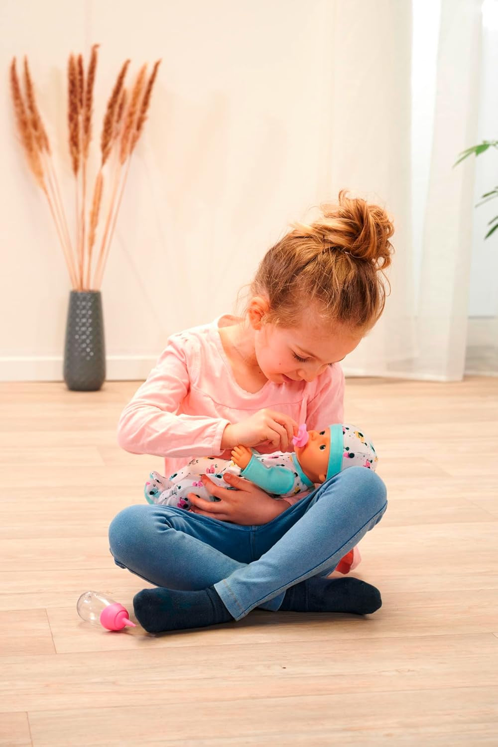 Babypop van 30 cm van vinyl met drink- en drinkfunctie, fles en fopspeen, vanaf 2 jaar