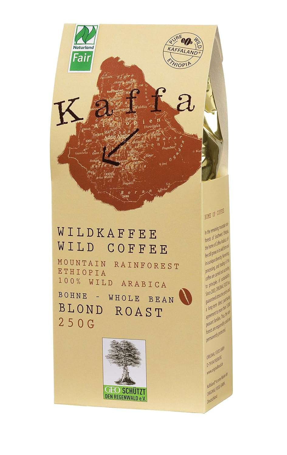 Wilde koffie "Kaffa", lichte, hele bonen (250 g) - Biologisch