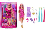 Barbie Totally Hair - Pop met gemakkelijk te stylen, extra lang regenbooghaar en 10 mode- en stylingaccessoires, jurk met stippen in kleurblokken, voor kinderen vanaf 3 jaar, HKT96