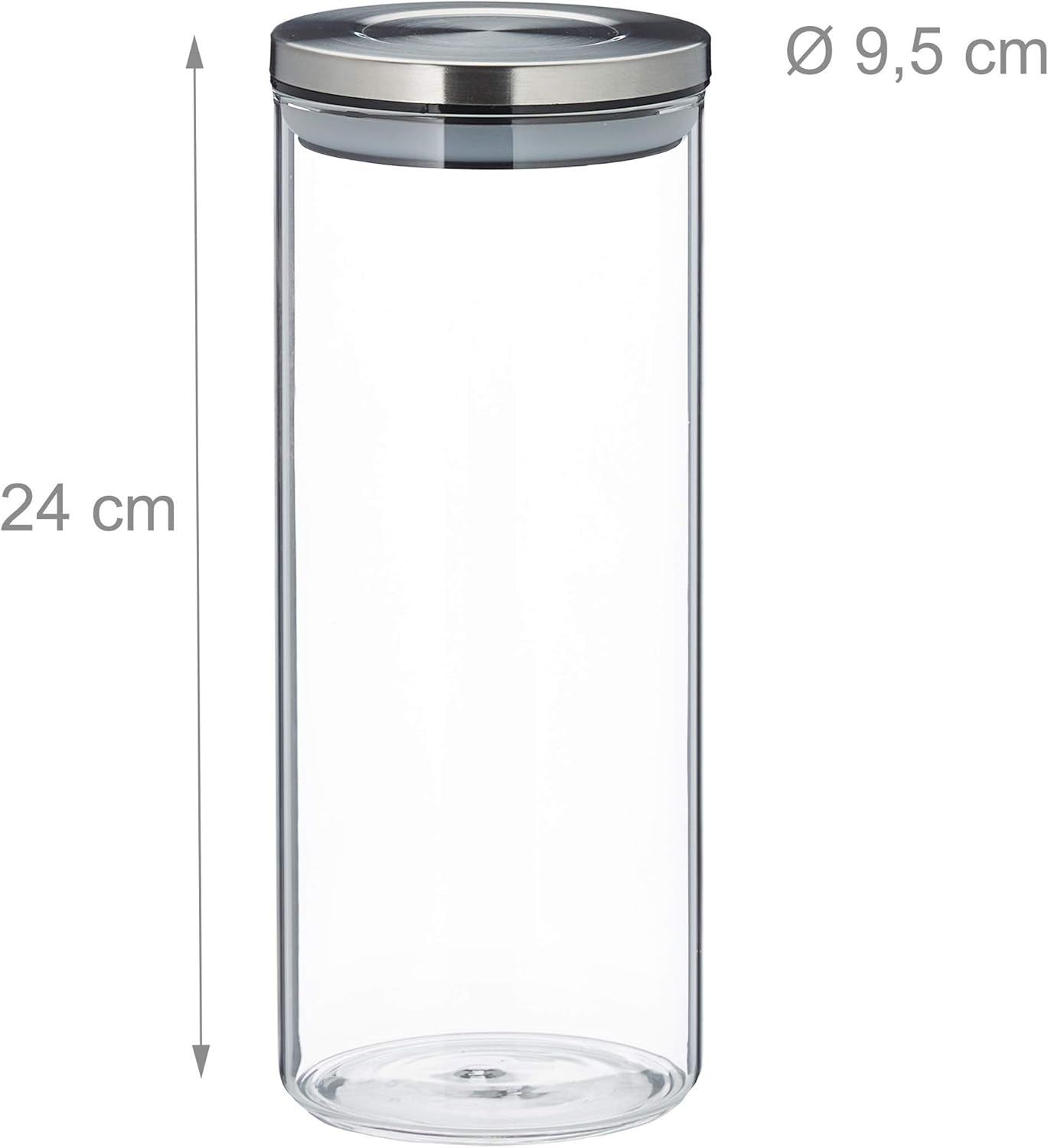 Relaxdays Voorraadpotten set van 3, verzegeld, roestvrijstalen deksel, voor pasta, muesli en rijst, 1,5 liter keukencontainer, transparant zilver, 24 x 9,5 x 9,5 cm, transparant zilver Voedselbewaardozen Naty Shop