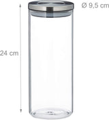 Relaxdays Voorraadpotten set van 3, verzegeld, roestvrijstalen deksel, voor pasta, muesli en rijst, 1,5 liter keukencontainer, transparant zilver, 24 x 9,5 x 9,5 cm, transparant zilver Voedselbewaardozen Naty Shop
