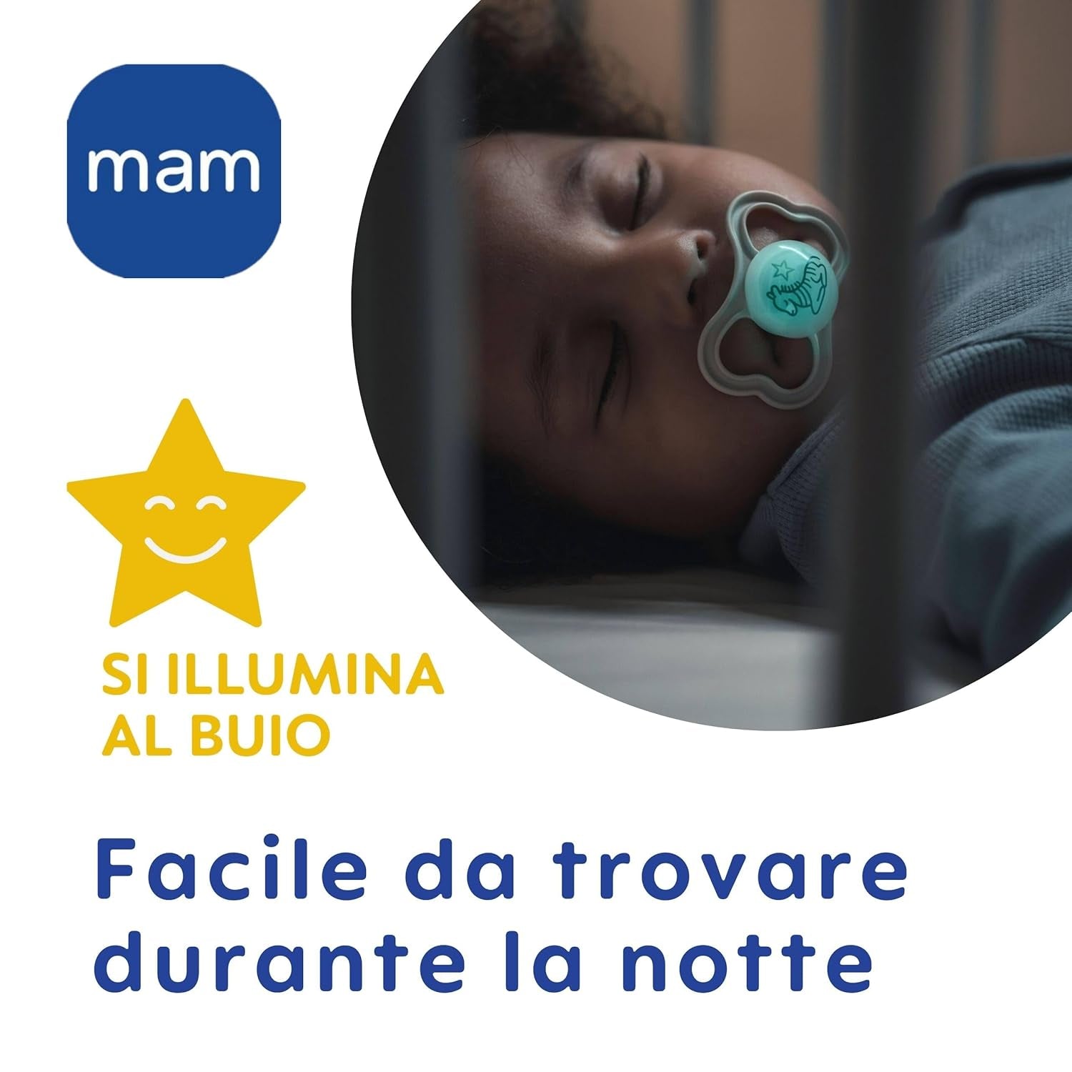 MAM Air Nachtfopspeen 6-16 maanden (2-pack) MAM-fopspeen 6-16 maanden, Glow In The Dark voor de gevoelige huid, babyaccessoire 2-pack met siliconen speen- en fopspeenhouder, neutraal/groen