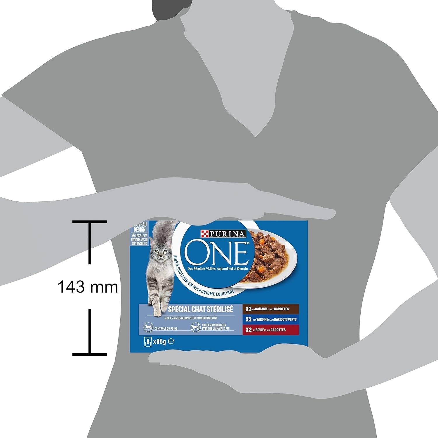 PURINA EEN | BIFENSIS | Voer voor gesteriliseerde volwassen katten | Ondersteunt de vitaliteit, botten, spieren en gewrichten van de kat | In saus | Zakjes met eend, sardines, rundvlees, versheid | 1 stuk (8 x 85 g)