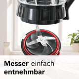 Bosch Standmixer Vitapower Serie 4 MMB6174SN, Verbesserte Versie, Hoge Edelstahl-Klingen, 1,5L Glasbehälter, 0,6L To-Go-Flasche, Spülmaschinenfeste Teile, 30.000 U/Min, 1200 W, Silver Kitchen Naty Shop