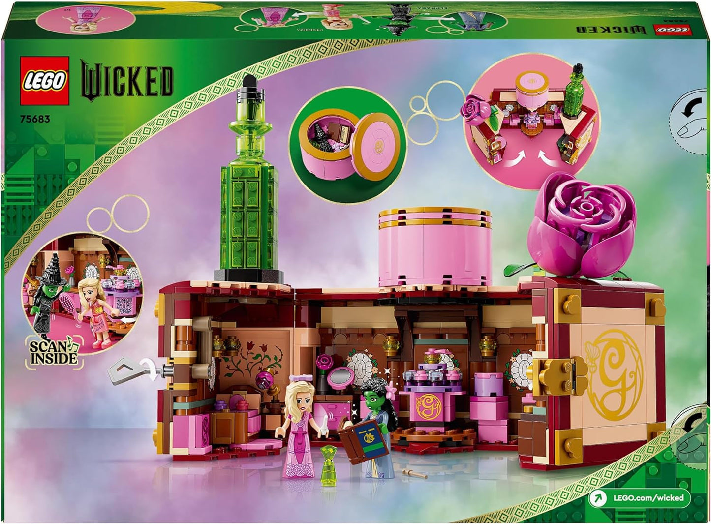 LEGO Wicked Glinda en Elphaba's slaapkamer - Poppenhuis met 2 mini Witches of Oz poppen, coole accessoires waaronder bloemen en outfits - Creatief speelgoed voor meisjes vanaf 8 jaar en fans - 75683 Bouwsets Besuche den LEGO-Store