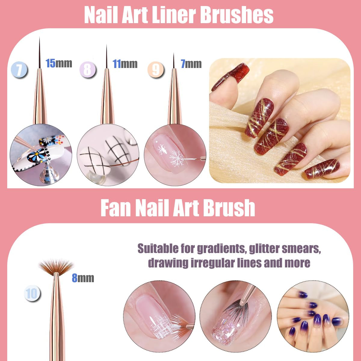 10 Stück Nail-Art-Pinsel, Nagel-Gel-Nagellack-Malpinsel, Zeichenstift, Nagel-Liner-Pinsel en Nagel-Dotting-Stift voor Gel-Nagellack, DIY, Maniküre, Salon Zu Hause