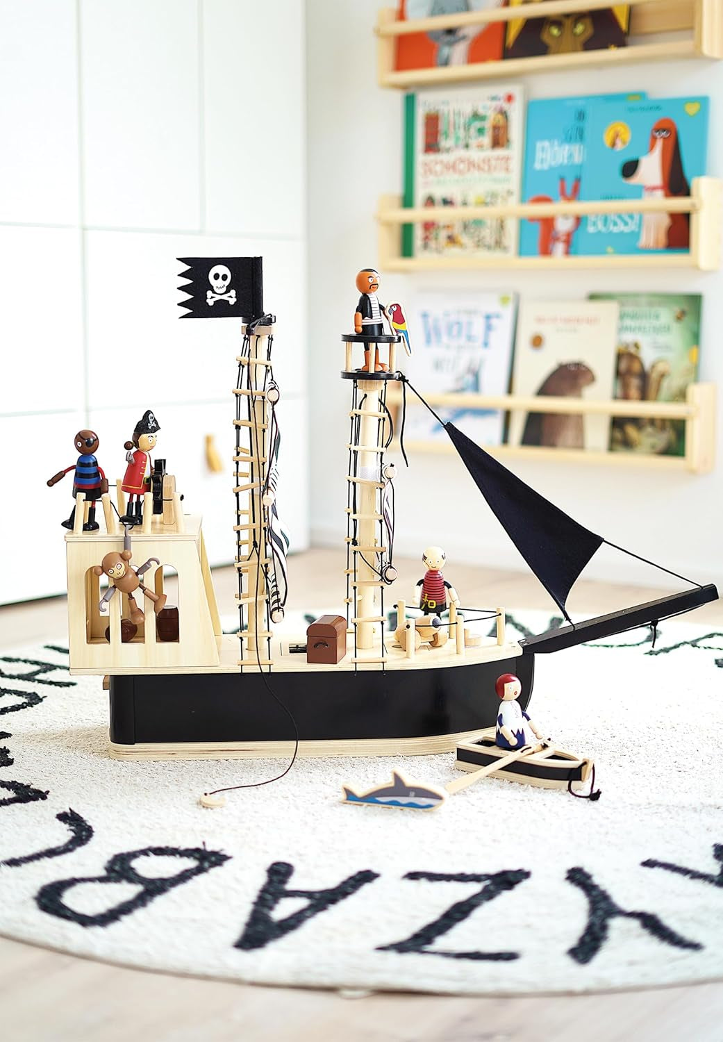 Small Foot flexibele houten piratenpoppen, 5 piraten en 1 aap, gedetailleerd en flexibel, vanaf 3 jaar, 12412