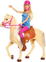 Barbie pop en paardenspeelgoed, rijaccessoires, inclusief 1 pop en 1 paard, geschikt als cadeau voor kinderen vanaf 3 jaar, FXH13