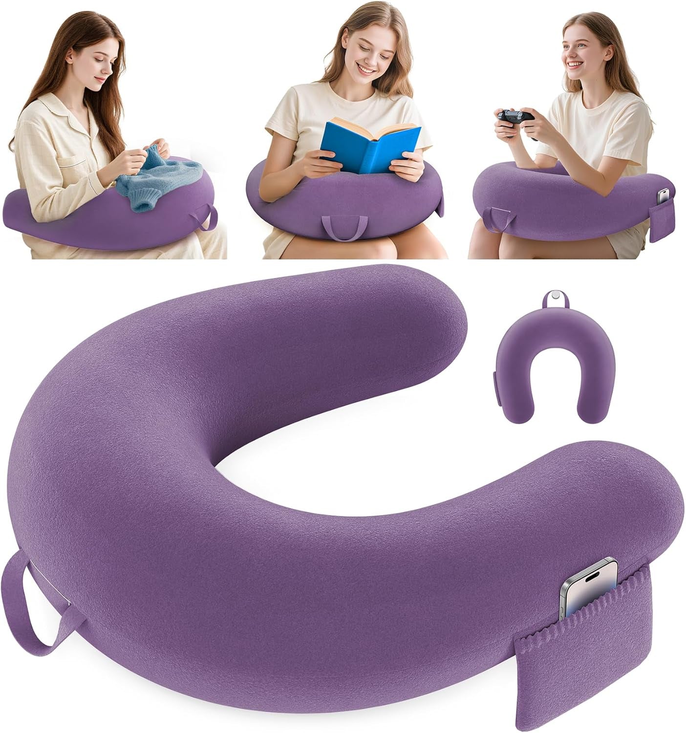 Gaming- en leeskussen, leeskussen voor bed/bank/vloer, voedings-/haakkussen met groot ergonomisch gamingkussen, gamerkussen voor iPad/laptop - zwart