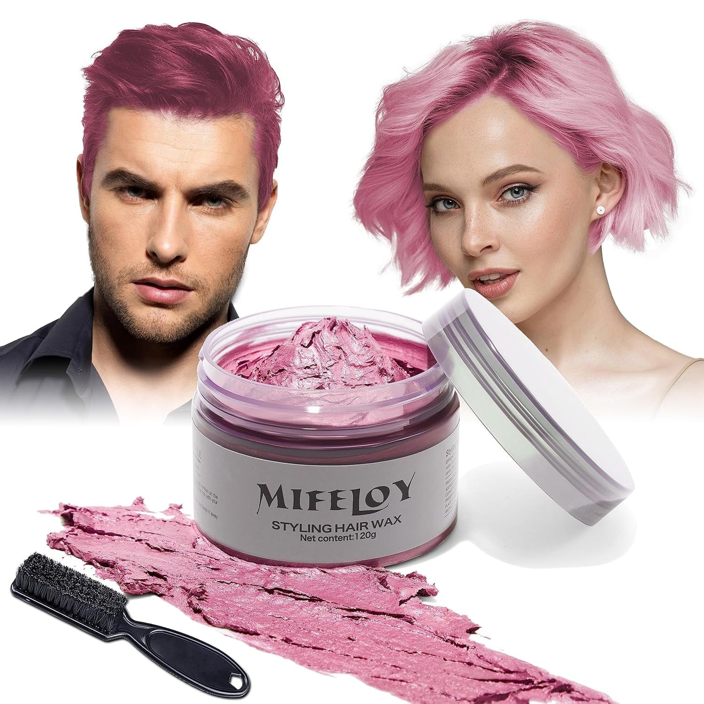 4.23 oz Paarse haartint Tijdelijke haarkleur met borstels, Heren Dames Styling Haartoonwas, Instant Haarcrème Modder Natuurlijk Kapsel Pommade, DIY Cosplay Halloween Haarwas Haarverf Naty Shop Roze