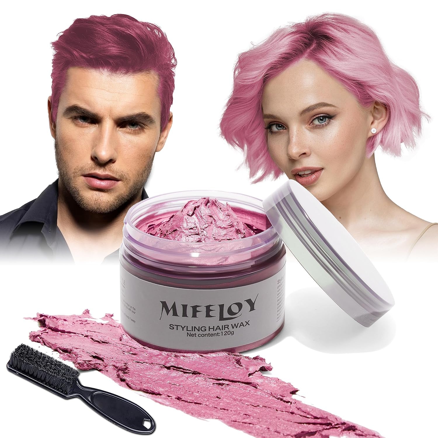 4.23 oz Paarse haartint Tijdelijke haarkleur met borstels, Heren Dames Styling Haartoonwas, Instant Haarcrème Modder Natuurlijk Kapsel Pommade, DIY Cosplay Halloween Haarwas Haarverf Naty Shop Roze