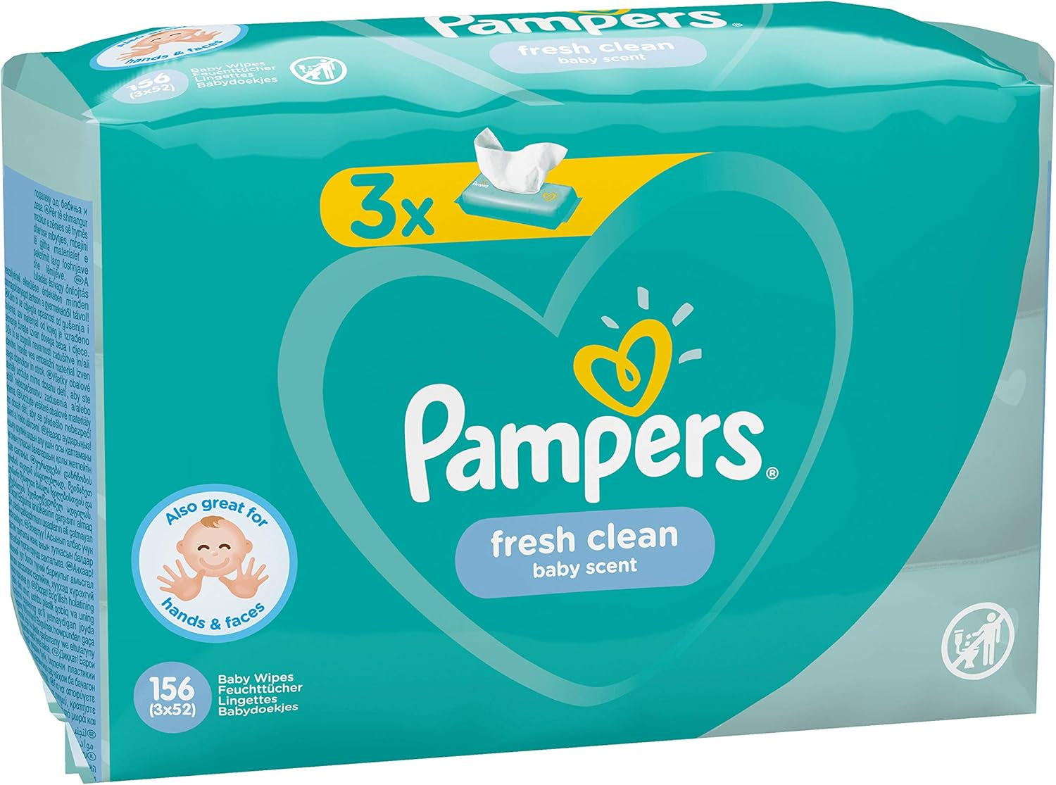 Pampers Fresh Clean babydoekjes 81688041, 3x52 stuks, (babydoekjes, plastic zak, meisje/jongen, turkoois, wit, Duitsland, 896,7 g)